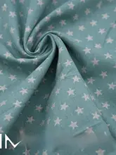 白緑の星柄デニム生地【純綿・服地】（セットアップ対応）