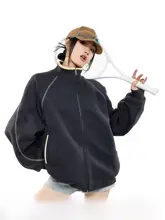 春季用ルーズフィットジッパー付きパーカー【スポーツスタイル・女性用】