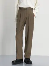 落ち感のあるストレートパンツ【レトロデザイン・ブラウン・カジュアルスタイル】（セットアップ対応）