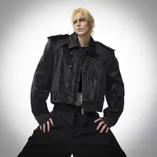レザー風 蛇柄切替フェイクファー ジャケット【秋冬用・メンズ・ブラック】