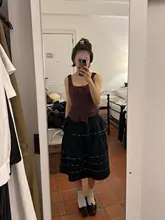 柔らかなデザインのダブルレイヤー取り外し可能なスカート【ボタン装飾・Aライン・ミディスカート】