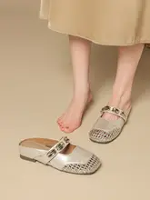 夏用 レディース バックストラップ付き ミュールシューズ【フレンチスタイル・メッシュデザイン・お洒落】