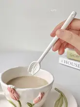 Tlife チューリップ デザイン陶器 コーヒースプーン【純白・立体的な装飾・家庭用】