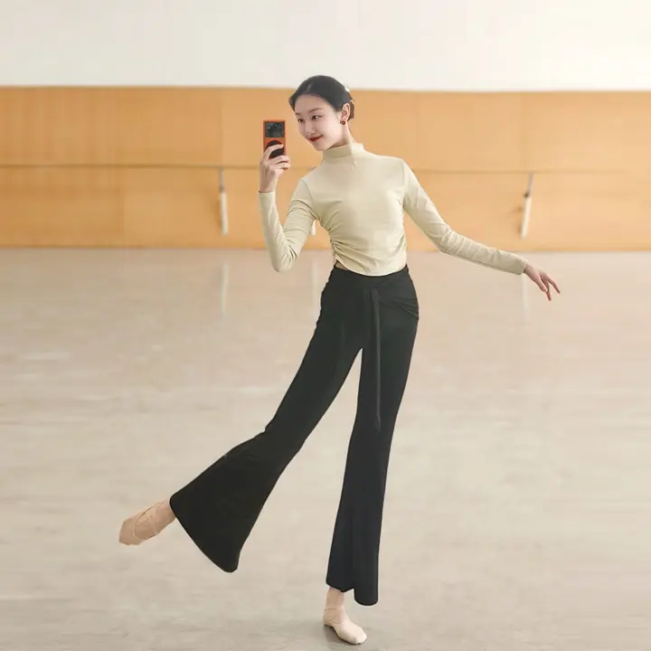 ダンスパンツ【クラシックスタイル・フレアデザイン・春秋用・体型トレーニング対応】（セットアップ対応）