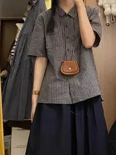 レトロなダークブルーのAラインスカート【コットン製・中長丈・女性用】