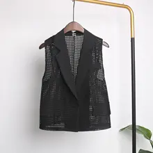 夏用薄手ベスト【ショート丈・ファッション西装風・レースデザイン・カーディガン】