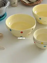 かわいいドット柄の陶器製ボウル【ご飯・スープ・麺用】
