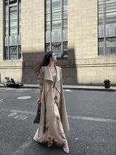 大きな襟が特徴のロングコート【韓国風・女性用・シルエットデザイン】