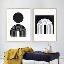 白黒ラインデザインのアートパネル【リビングソファの背景壁・北欧風・抽象画】