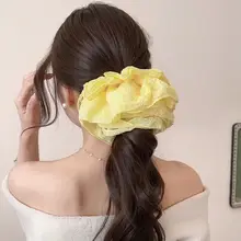 大きなシフォン素材のヘアゴム【褶皺デザイン・上品な印象・髪飾り】