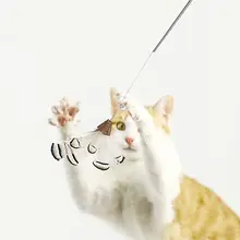 猫じゃらしおもちゃ【木製ハンドル・バネ式・交換可能な羽根と鈴付き】