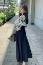 露肩デザインの花柄フリルスリーブドレス【ウエスト絞り・女性用】