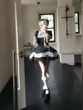 バブルスリーブの黒い星柄ドットティアードスカートワンピース（セットアップ対応）