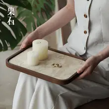 胡桃木製 長方形トレイ【侘び寂び風・ティーセット用】