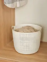 MOMO HOME 麻布模様のプラスチック製洗濯カゴ【収納バスケット・バルコニー用・お手入れ簡単】
