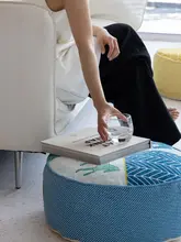 フランス風デザインの立体円形オットマン【洗える・用】