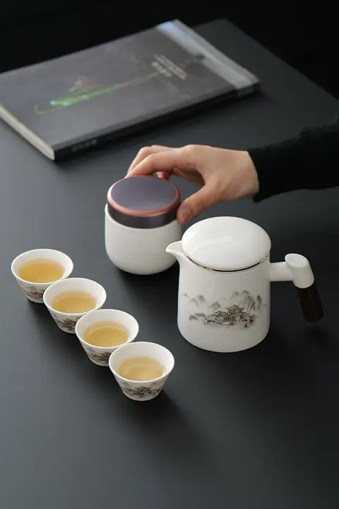 旅行用 陶器ティーセット【携帯可能・白磁・茶器・カップ付き】