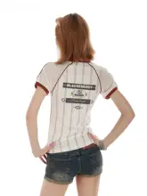 スポーツストライプ半袖Tシャツ  【女性用・ウエストシェイプ・カジュアル】