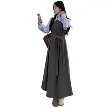 冬用 ロングスリーブ ワンピース【フレンチスタイル・大きいサイズ・ウエスト絞り・厚手】（セットアップ対応）