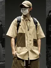 黒の半袖シャツ【シンプルデザイン・多ポケット・工装スタイル・薄手】