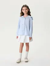 蝶結び付きネイビー襟シャツ【子供用・春夏用・洗練デザイン】