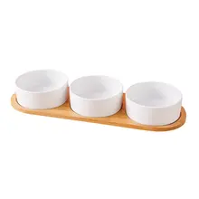 陶器製ペット用食器【シンプルデザイン・木製スタンド・キャット＆ドッグ用・二重食器・防倒れ】