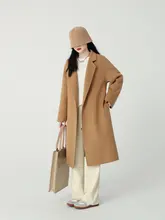 高級感あるキャメル色のダブルフェイスカシミアコート【厚手・中長丈・レディース】