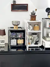 中古風コーヒーコーナー用デスクトップカップ収納ボックス【扉付き・水切り機能】