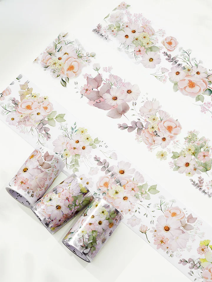 WTオリジナルテープ 花のテーマ PET素材使用の虹色和紙テープ【手帳用・装飾用】