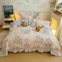 春夏用カートンデザインの全棉ベッドカバー【学生向け・清新スタイル・三点セット（セットアップ対応）】