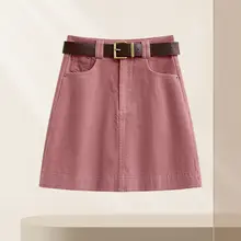 灯芯絨のハイウエストAラインスカート【レトロデザイン・女性用・ショート丈】（セットアップ対応）