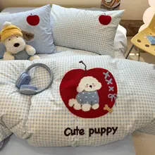 極上の柔らかさの綿製ベッド用四点セット【タオル刺繍カバー付き・学生寮用】（セットアップ対応）