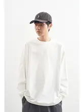 フィットの涼感コットン混紡ラウンドネック長袖Tシャツ