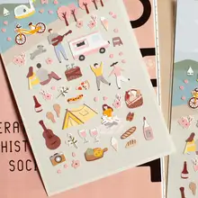 手帳ステッカー シール ピクニック ナチュラル 手帳デコ コラージュ 背景 ダイアリー 「SONIA」