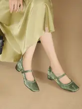 新中式スタイルのマリージェーンパンプス【粗めのヒール・本革・方形トゥ・浅い口】