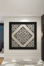 中古風の抽象花柄壁画【高級感あるリビング用・四角形・玄関・レストラン・別荘用】