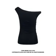 斜め肩デザインのストレッチTシャツ【フィット感・短袖・ブラック】