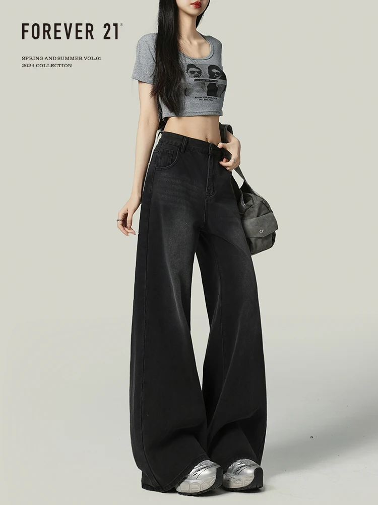 ハイウエストストレートジーンズ gu：黒灰色のワイドレッグデザ  インと梨型シルエットの実用性