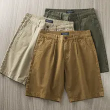 メンズカジュアルコットンショートパンツ【夏用・カキ色・ストレート・フィット】