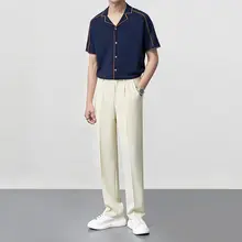 夏用 薄手アイスシルク 男性カジュアルパンツ【ドレープ感・ワイドフィット・スーツスタイル】