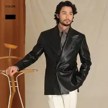 ヴィンテージ洗い加工のダブルブレストレザーコート【男性用・テーラードジャケット】