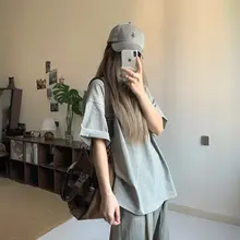 灰色のコットン半袖Tシャツ【感・夏向け・無地】