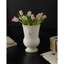フランス風レトロデザインの浮彫陶器花瓶【インテリア用・花やグリーンのディスプレイに最適】