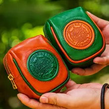 貔貅モチーフのコレクション収納ウエストポーチ【ハンドメイド・牛革・オリーブの核付き】