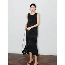 黒のフィッシュテールドレス【ウエストマーク・Aライン・夏用】