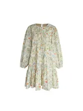 復古風 フラワープリント ラフなAラインドレス【秋用・ケーキスカート】（セットアップ対応）