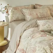 長綿フランネル製四点寝具セット【コットンプリント・春夏対応・ベッドカバー付き】（セットアップ対応）