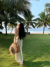 セクシーなビーチリゾートドレス【レースアップ・ウエストシェルデザイン・ロング  スカート】（セットアップ対応）