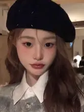 ステッチ付きベレー帽【秋冬用・ウール・ヴィンテージ風・小顔効果】
