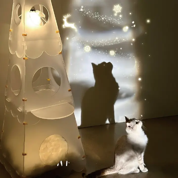 アクリル製透明LEDランプ付きキャットタワー【おしゃれなデザイン・多機能】